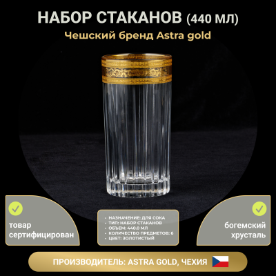 Набор стаканов для воды Timeless Allegro Golden  6 штук 440 мл