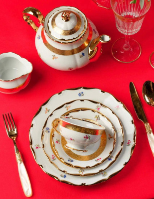 Чайно-столовый сервиз "Верона - Цветочный букет золотая лента 3052" на 12 персон 67 предмета